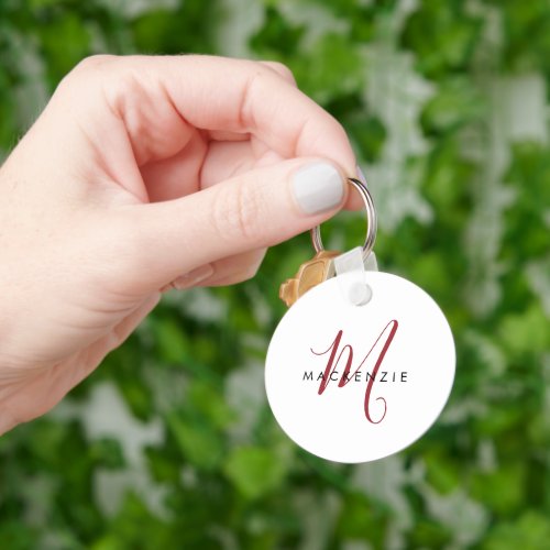 Elegant White Red Modern Minimalist Monogram  Keychain