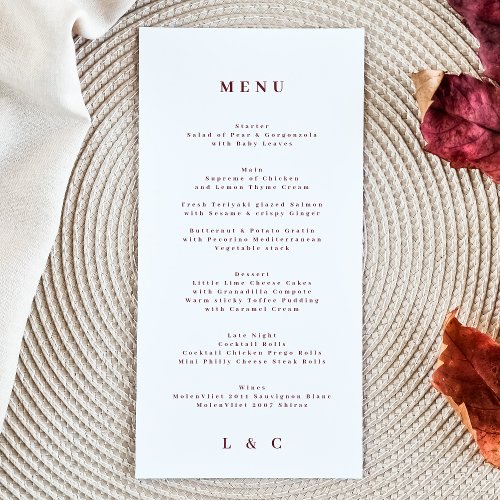 Elegant White Red Plum Burgundy The Wedding Menu