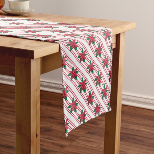 Elegant White Red Poinsettias Flowers Christmas Short Table Runner