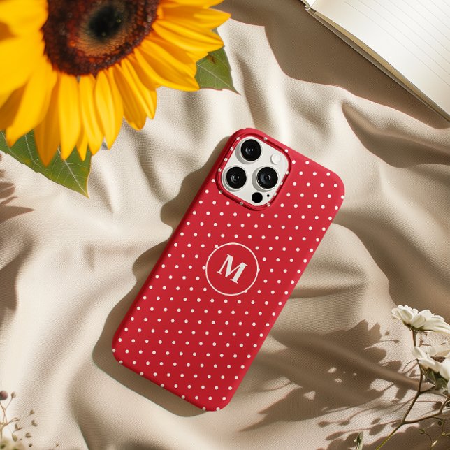 Elegant White & Red Polka Dot Your Monogram Case-Mate iPhone Case (Elegant White & Red Polka Dot Your Initial 12 Pro Case-Mate iPhone Case)