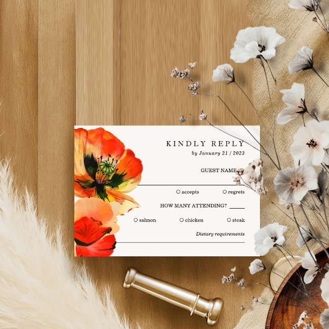 Elegant White Red Poppy Kindly Reply Invitation