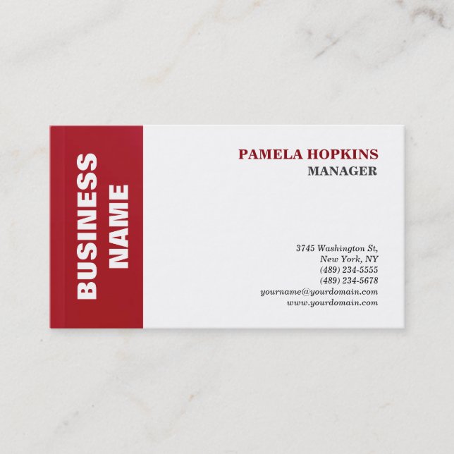 ELegant White Red Striped Manager Minimalist Style Business Card (Front)