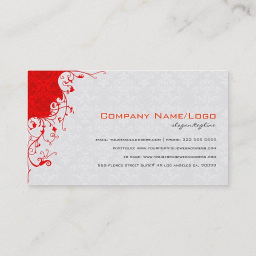 Customizable Elegant White &amp; Red Vintage Floral Damasks Business Card Templates