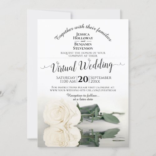 Elegant White Reflecting Rose Virtual Wedding Invitation