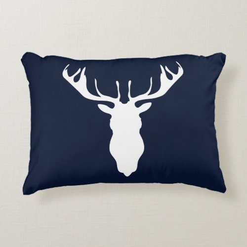 Elegant White Reindeer Silhouette on Navy Blue Accent Pillow