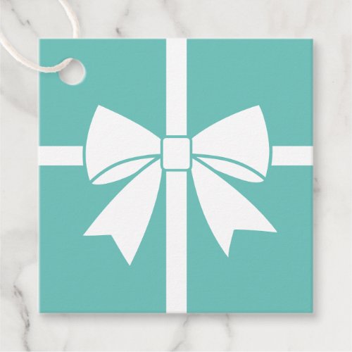 Elegant White Ribbon Bow Teal Blue Baby Shower Favor Tags