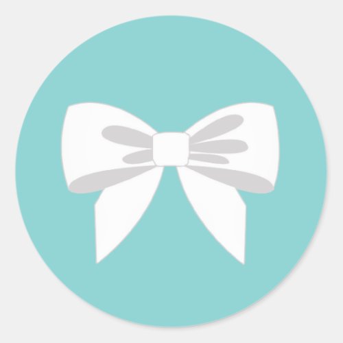 Elegant White Ribbon on Teal Blue Classic Round Sticker