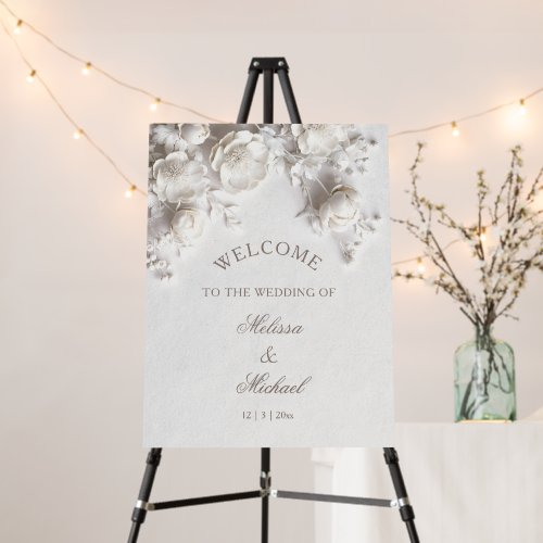 Elegant White Romantic 3D Roses Wedding Foam Board