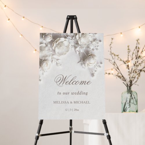 Elegant White Romantic 3D Roses Wedding Foam Board