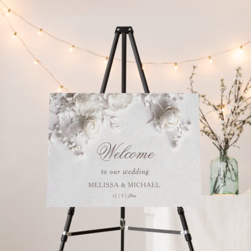 Elegant White Romantic 3D Roses Wedding Foam Board