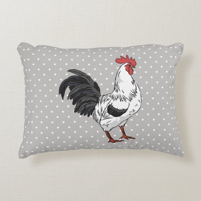 Elegant White Rooster Accent Pillow (Front)