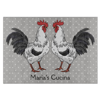 Elegant White Rooster Glass Cutting Board