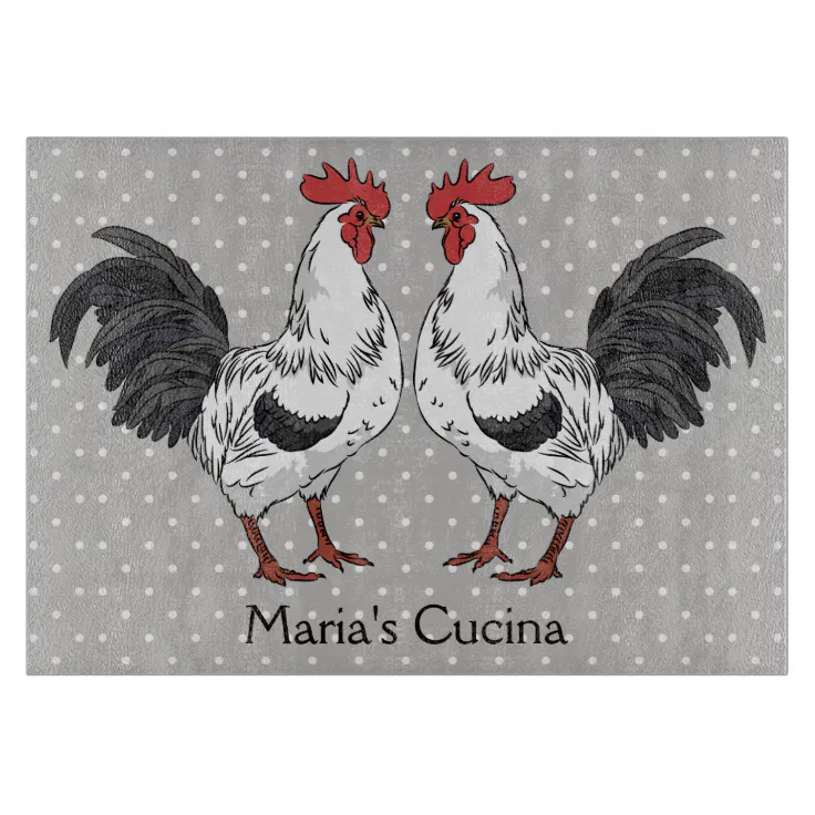 Elegant White Rooster Glass Cutting Board Zazzle