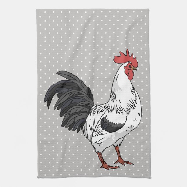 Elegant White Rooster Kitchen Towels (Vertical)