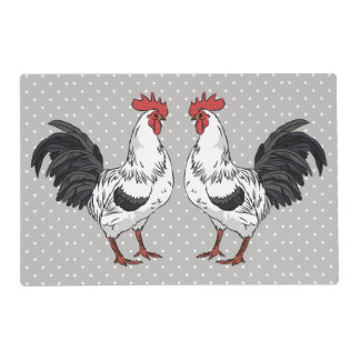 Elegant White Rooster Laminated Placemat
