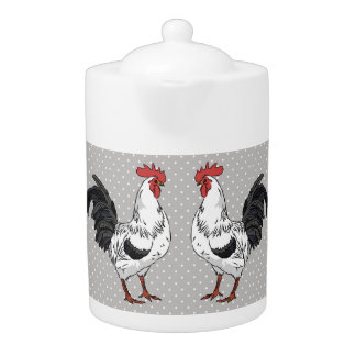 Elegant White Rooster Porcelain Teapot