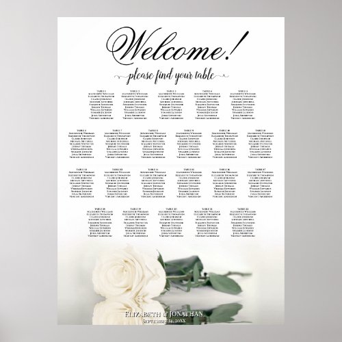 Elegant White Rose 22 Table Wedding Seating Chart
