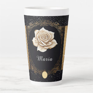 Elegant White Rose and Gold Design Latte Mug