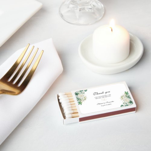 Elegant White Rose and Lilies Wedding Matchboxes
