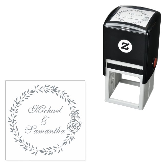 Elegant White Rose and Lilies Wedding Self-inking Stamp (In Situ)