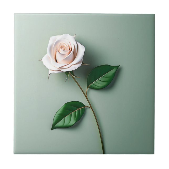 Elegant White Rose Botanical Ceramic Tile (Front)