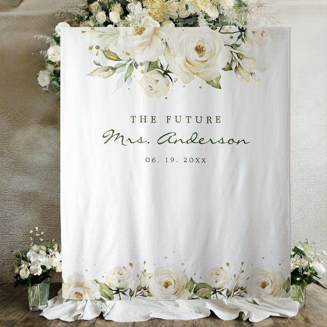 Elegant White Rose Bridal Shower Photo Backdrop (Creator Uploaded)