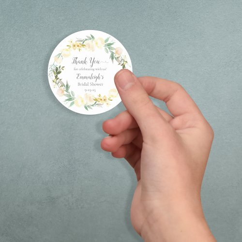 Elegant White Rose Bridal Shower Thank You Classic Round Sticker