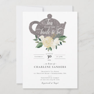 Elegant White Rose Bridal Tea Invitation