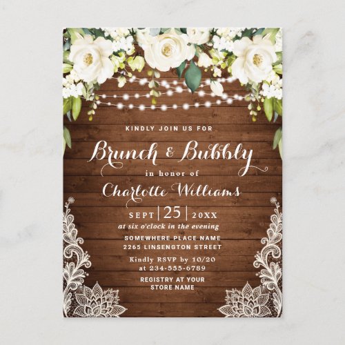 Elegant White Rose Brunch  Bubbly Invitation Card