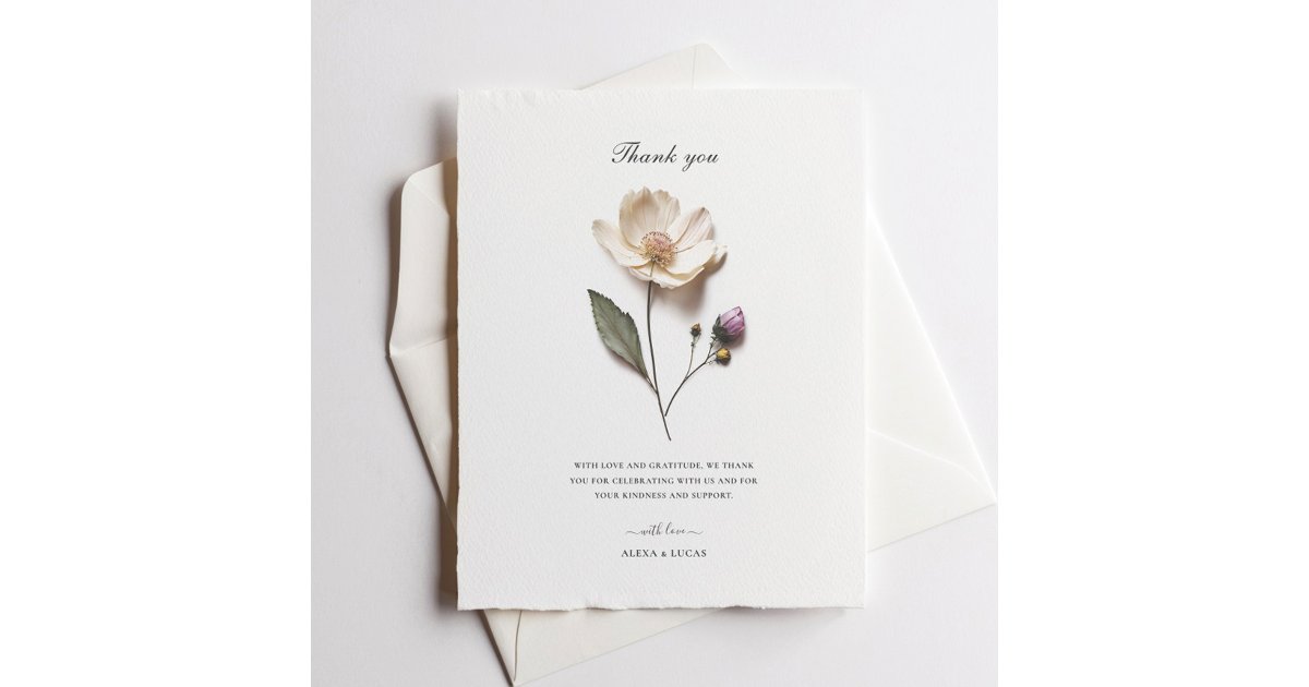 Elegant White Rose Chic Wedding Thank You Card | Zazzle
