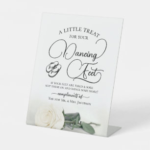 Elegant White Rose Dancing Feet Flip Flop Wedding Pedestal Sign