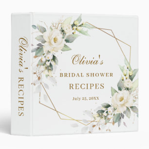 Elegant White Rose Eucalyptus Bridal Shower Recipe 3 Ring Binder