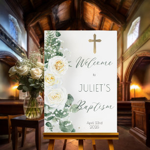 Elegant White Rose Flora Eucalyptus Baptism Foam Board