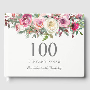 Elegant White Rose Floral 100th Birthday GuestBook
