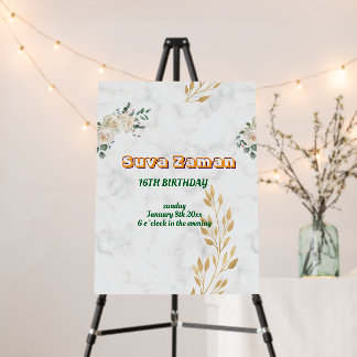 Elegant White Rose Floral 16th Birthday Foam Board