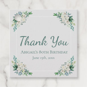 Elegant White Rose Floral 80th Birthday Any Age Favor Tags