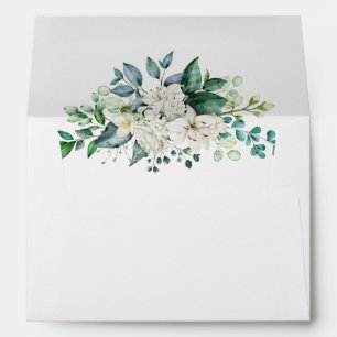 Elegant White Rose Floral Return Address Envelope