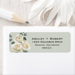 Elegant White Rose Floral Sage Mint Return Label