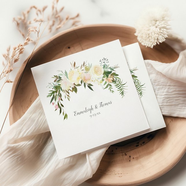 Elegant White Rose Floral Wedding Napkins (Creator Uploaded)