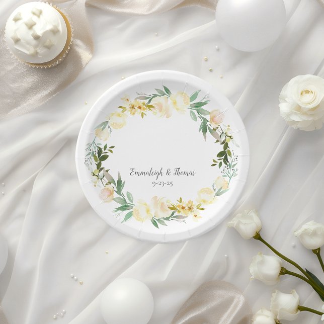 Elegant White Rose Floral Wedding Paper Plates (Creator Uploaded)