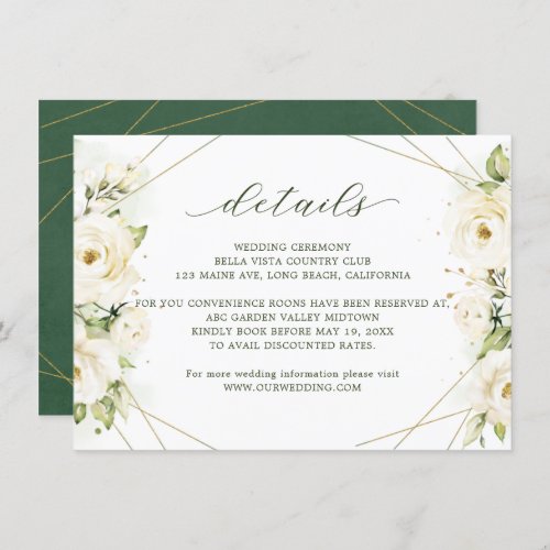 Elegant White Rose Florals Wedding Details Enclosure Card