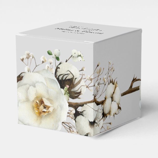 Elegant White Rose Florals Wedding Favor Box (Front Side)