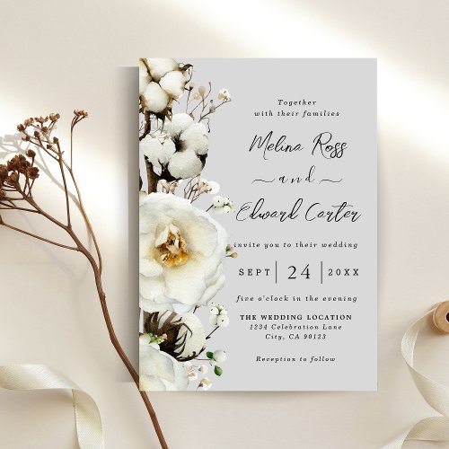 Elegant White Rose Florals Wedding Invitation
