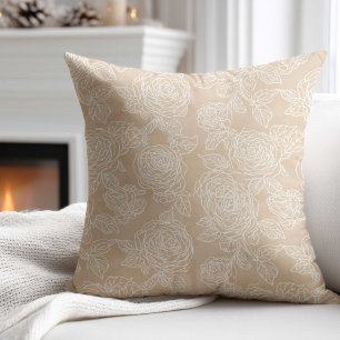 Elegant White Rose Flower Throw Pillow