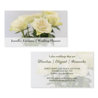Elegant White Rose Flowers Classic Wedding Planner Business Card