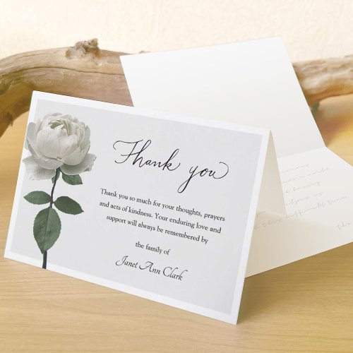 Elegant White Rose Funeral and Sympathy  Thank You Card
