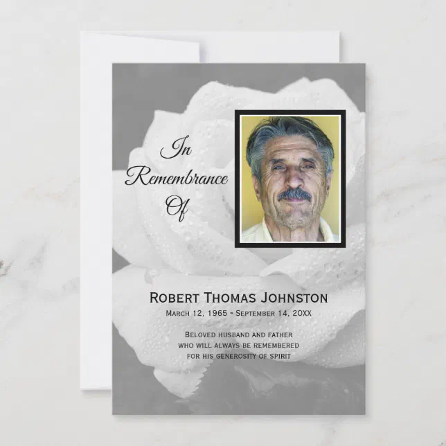 Elegant White Rose Funeral Sympathy Thank You Card | Zazzle