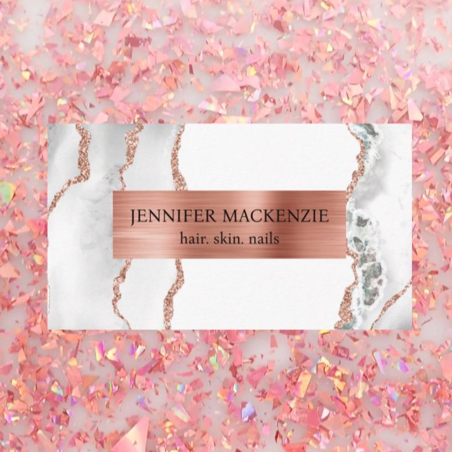 Elegant White Rose Gold Agate Luxury Business Card (Creator Uploaded)