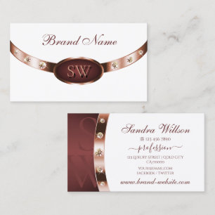 Elegant White Rose Gold and Burgundy with Monogram Business Card