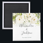 Elegant White Rose & Gold Cursive Wedding Magnet<br><div class="desc">Perfect way to celebrate Your Special Day!  Check Out our Matching Items: https://www.zazzle.com/store/bdp_designs/products?cg=196448434588051810</div>